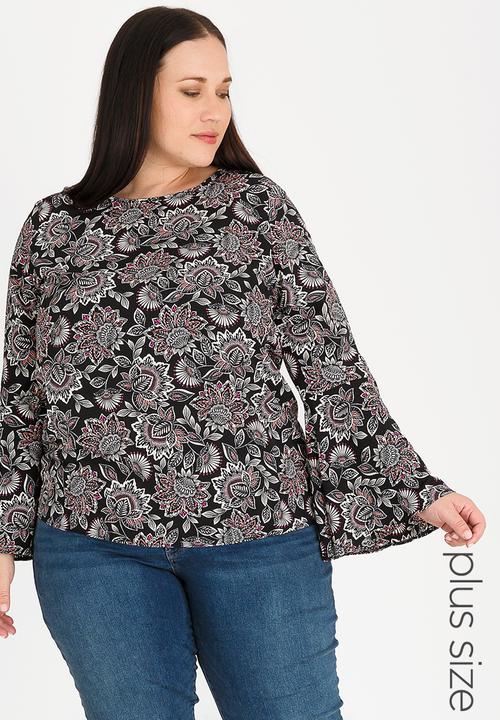 edit Plus - Loose Fit Bell Sleeve Blouse Multi-colour