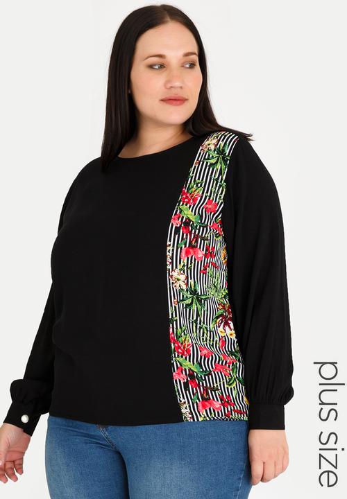 STYLE REPUBLIC PLUS - Patterned Inset Blouse Black