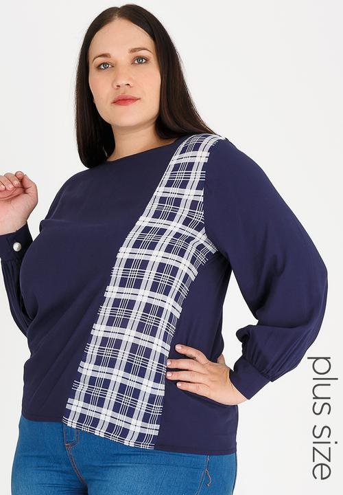 STYLE REPUBLIC PLUS - Patterned Inset Blouse Navy
