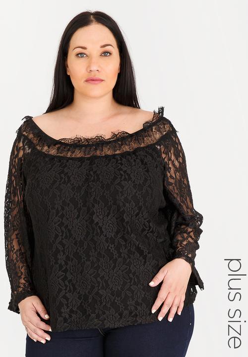 edit Plus - Lace Bardot Blouse Black