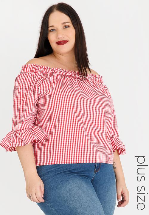 edit Plus - Bardot Frill Sleeve Blouse - red