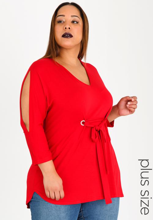 STYLE REPUBLIC PLUS - Eyelet Detail Tunic Dark Red