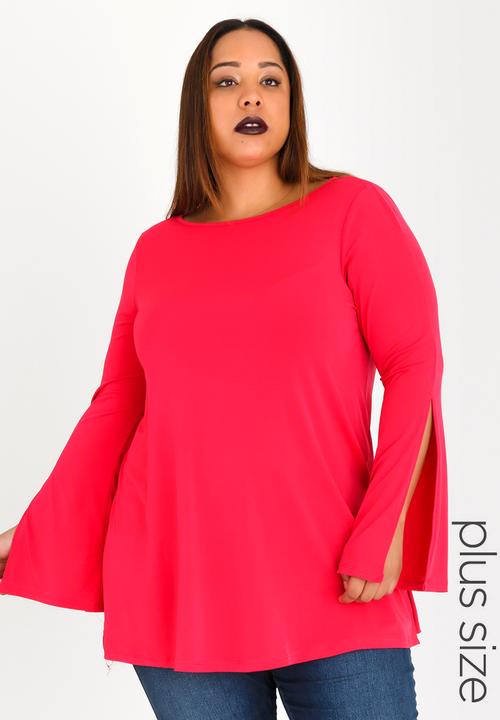 STYLE REPUBLIC PLUS - Knit Tunic with Slit Sleeve Cerise Pink