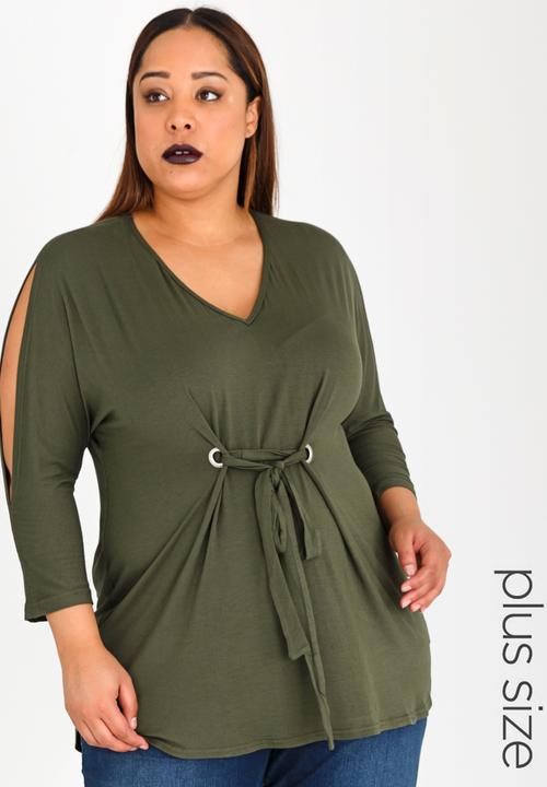 STYLE REPUBLIC PLUS - Eyelet Detail Tunic Khaki Green