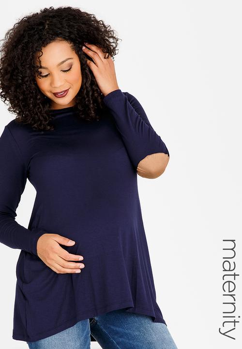 edit Maternity - Knit Tunic with Elbow Patch Navy