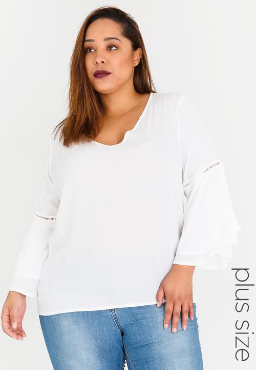 STYLE REPUBLIC PLUS - Bell Sleeve Blouse with Ladder Lace Detail White