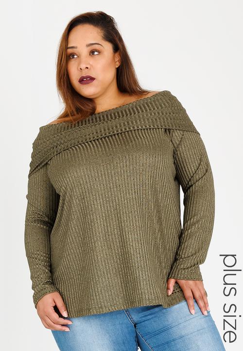 Slick - Kono Off the Shoulder Knit Top Khaki Green