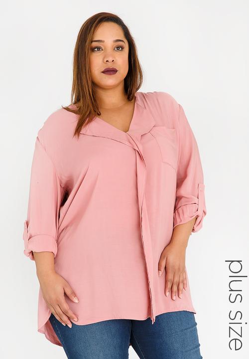 edit Plus - Gypsey Roll-up Sleeve Shirt Rose