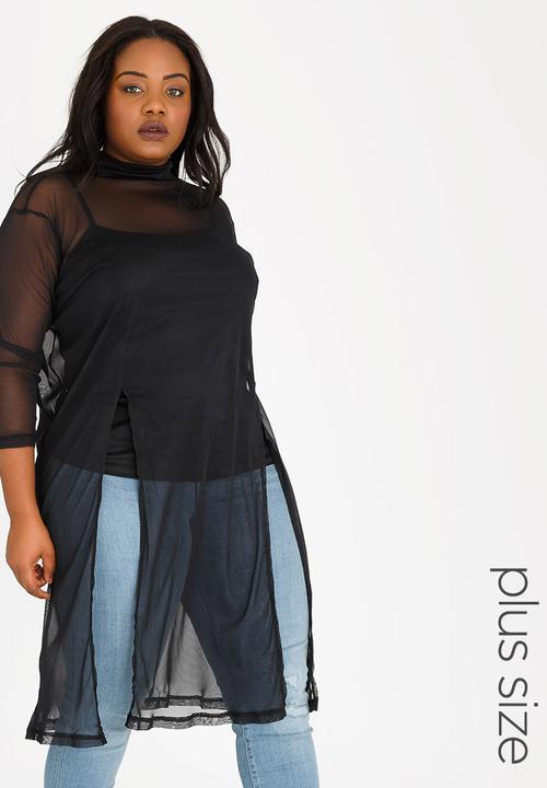 Curvaceous Me - Mesh Top with Front Slits Black
