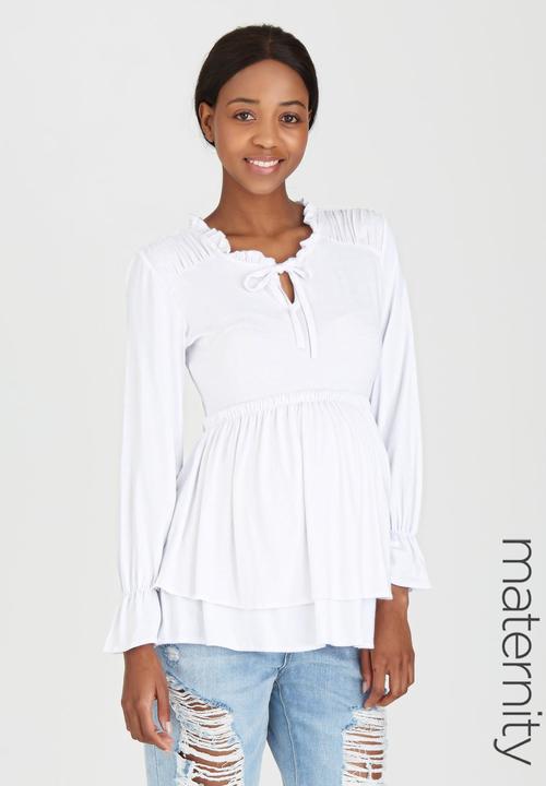 edit Maternity - Double Layer Knit Top White