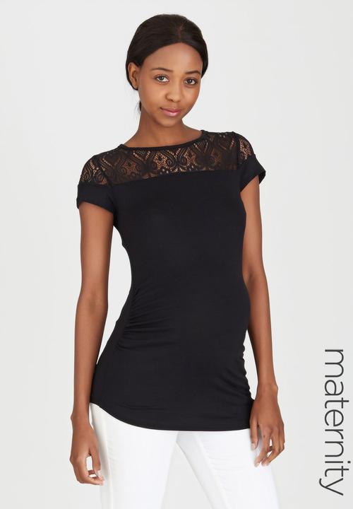 edit Maternity - Lace Inset Stripe T-shirt Black