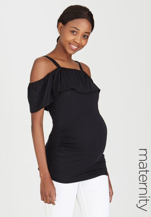 edit Maternity - Off-Shoulder Frill Top Black