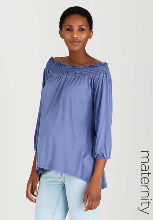 edit Maternity - Off Shoulder Top Blue