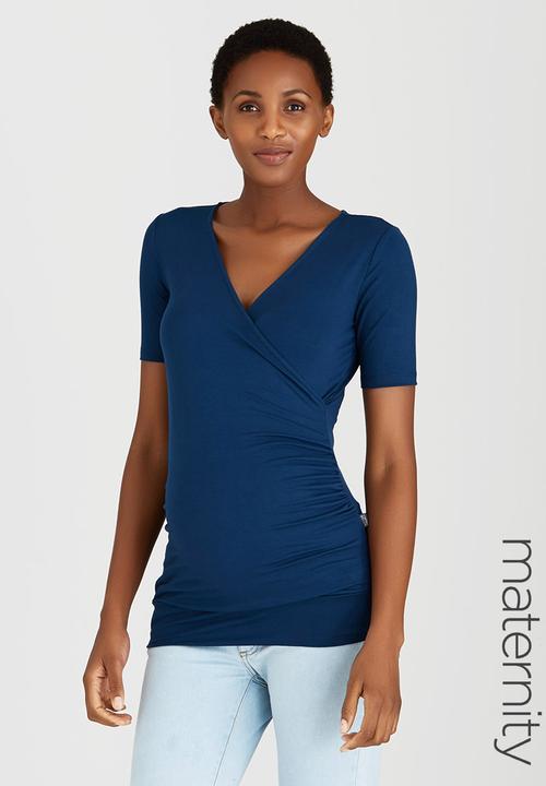 Cherry Melon - Short Sleeve Wrap Front Top Blue