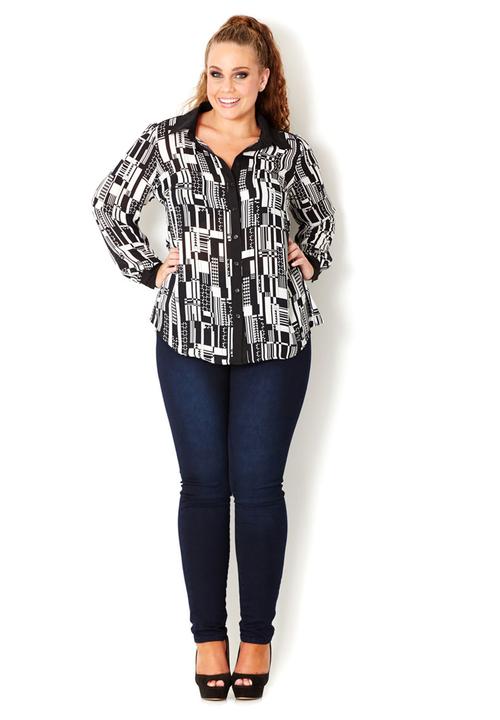 City Chic - City scape shirt Black/White