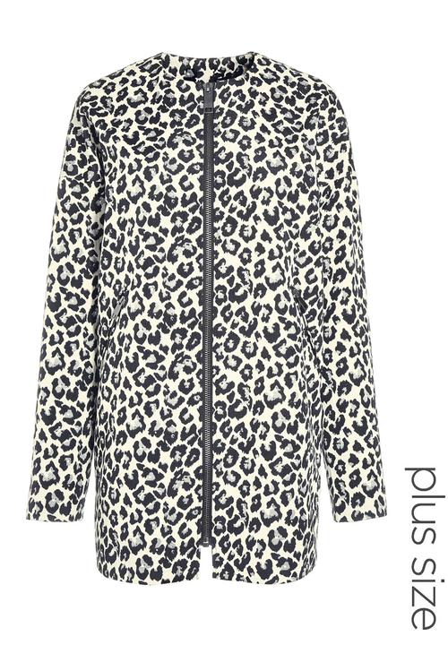 collarless leopard print coat