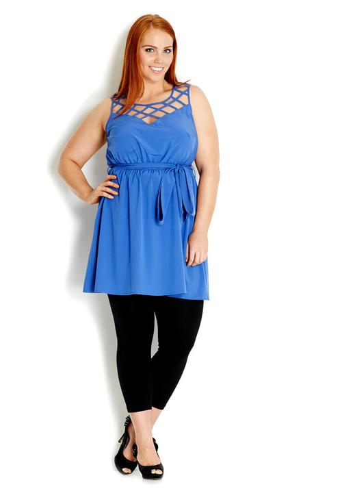 City Chic - Cross hatch tunic Blue