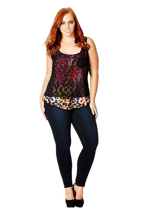City Chic - Layered neon animal-print top  Multi-colour
