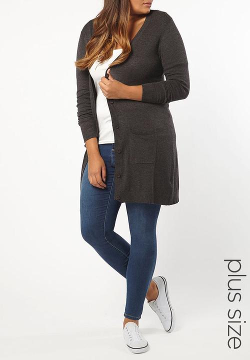 EVANS - Longer Length Cardigan Dark Grey