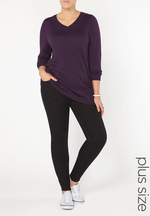 EVANS - V-Neck Long Sleeve Sweater Dark Purple