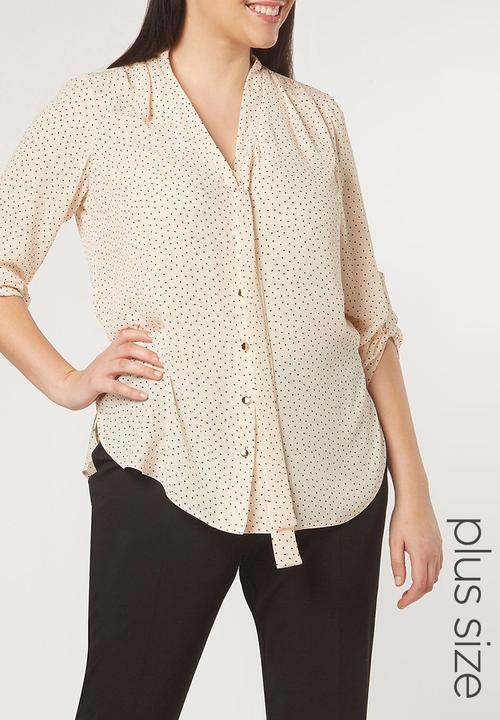 EVANS - Polka Dot Tie Detail Top Cream