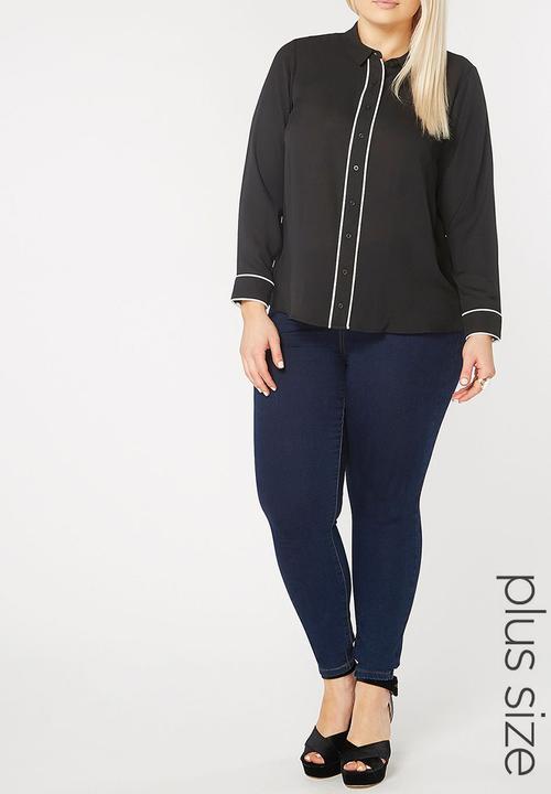 EVANS - Contrast Detail Shirt Black and White
