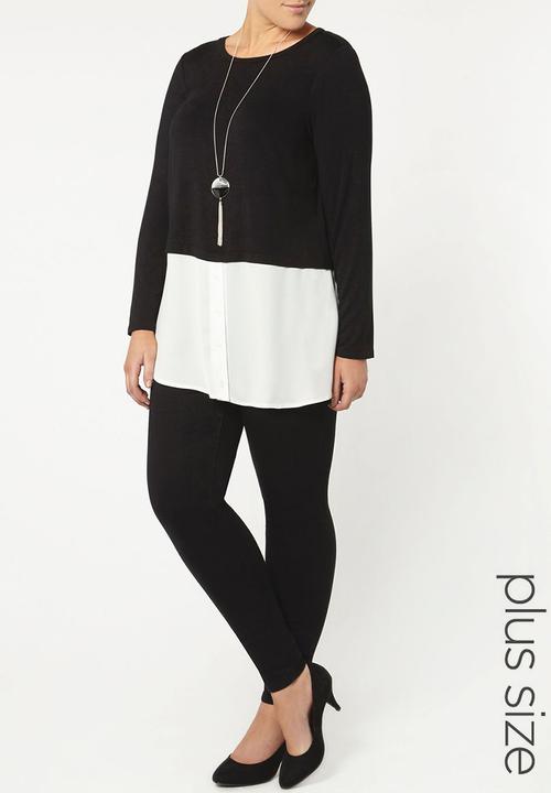 EVANS - 2-in-1 Long Sleeve Top Black and White