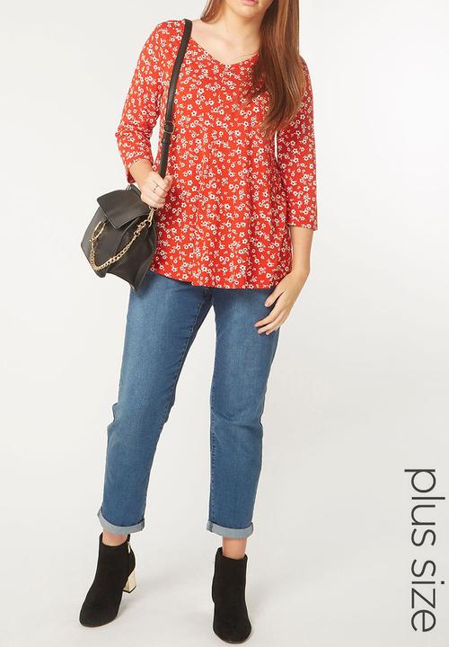 EVANS - Floral Print 3/4 Sleeve Top Multi-colour
