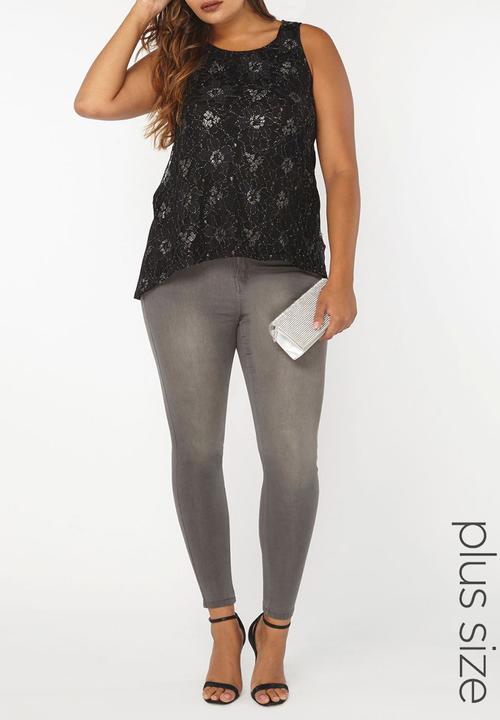 EVANS - Shimmer Lace Sleeveless Top Black