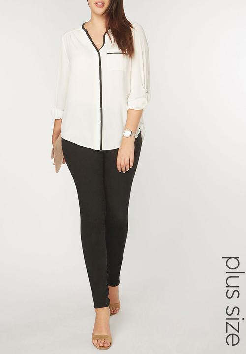 EVANS - Contrast Trim Shirt Black and White