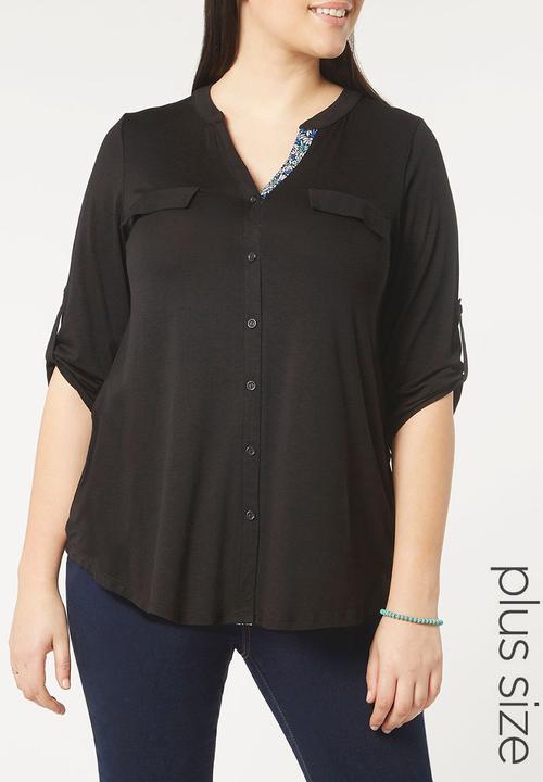 EVANS - Contrast Trim Shirt Black
