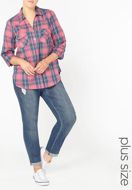 EVANS - Roll-up Sleeve Check Shirt Mid Pink
