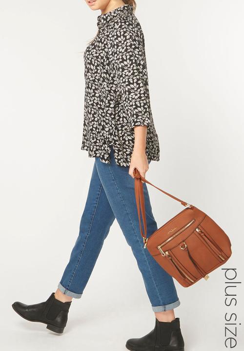 EVANS - Leaf Print Shirt Black and White