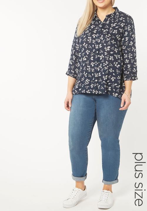 EVANS - Leaf Print Shirt Navy