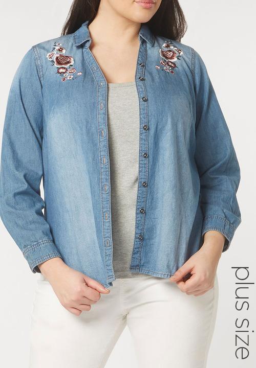 EVANS - Embroidery Detail Denim Shirt Blue
