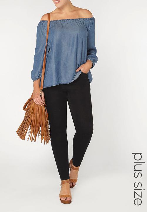 EVANS - Off The Shoulder Gypsy Top Blue