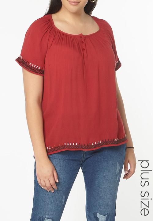 EVANS - Embroidered Blouse Red