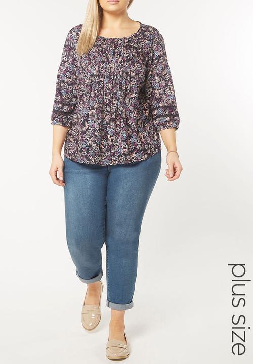 EVANS - Pleat Detail Blouse Navy