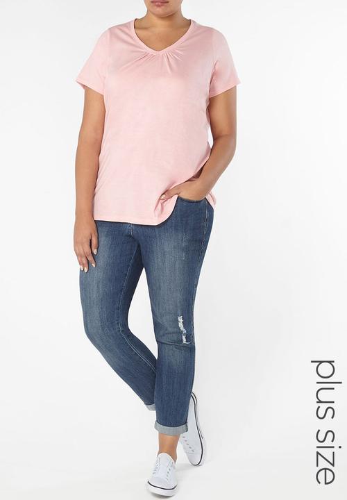 EVANS - Essential V-neck T-shirt Mid Pink