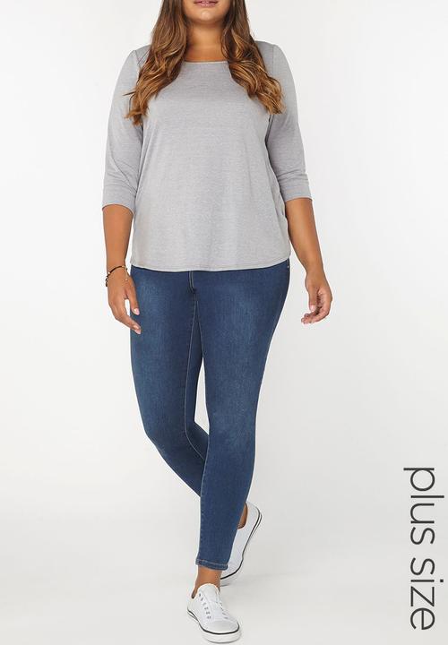 EVANS - 3/4 Sleeve Easy Fit Top Pale Grey