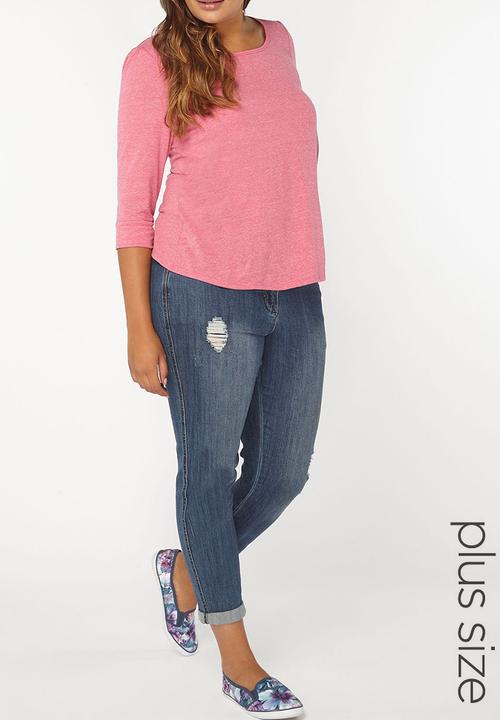 EVANS - 3/4 Sleeve Easy Fit Top Mid Pink