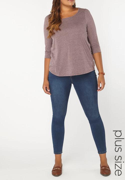 EVANS - 3/4 Sleeve Easy Fit Top Dark Red