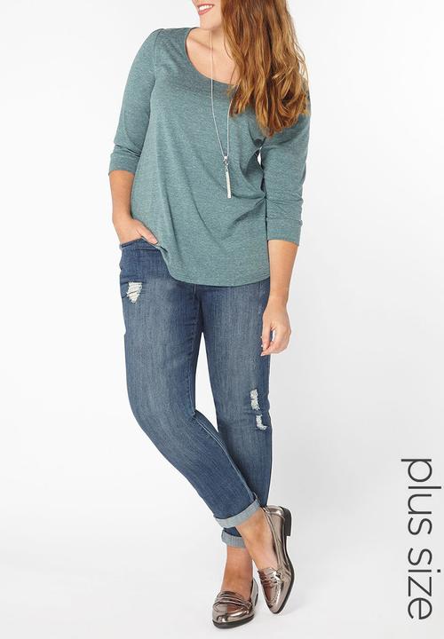 EVANS - 3/4 Sleeve Easy Fit Top Mid Green