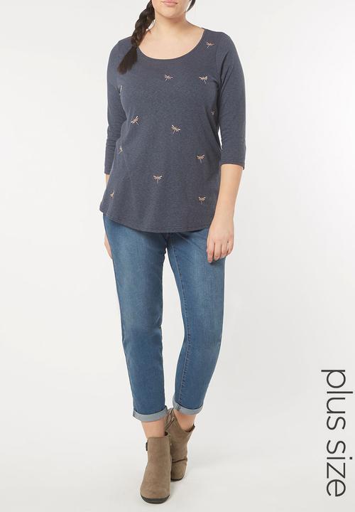 EVANS - Embroidery Detail Top Mid Blue