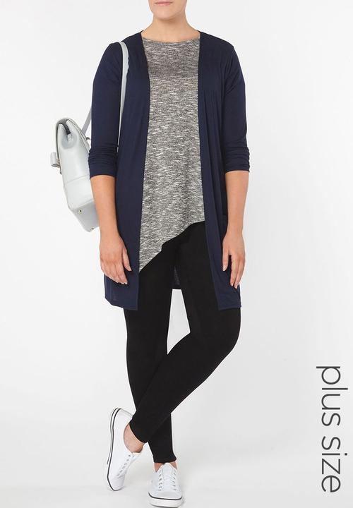 EVANS - Longline Ribbed Cardigan with Pockets Navy