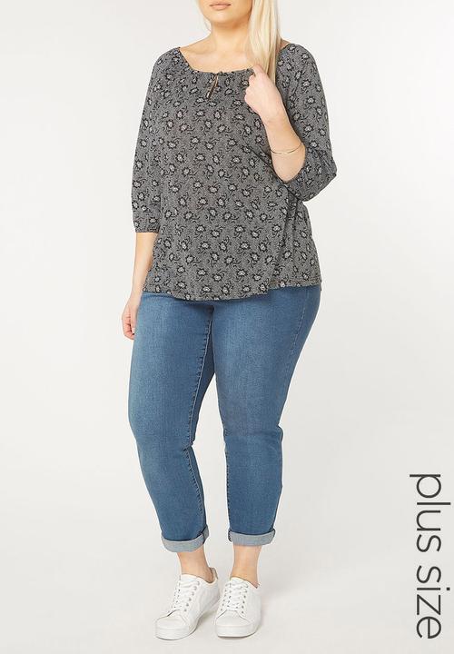 EVANS - All-over Print Gypsy Top Black and White