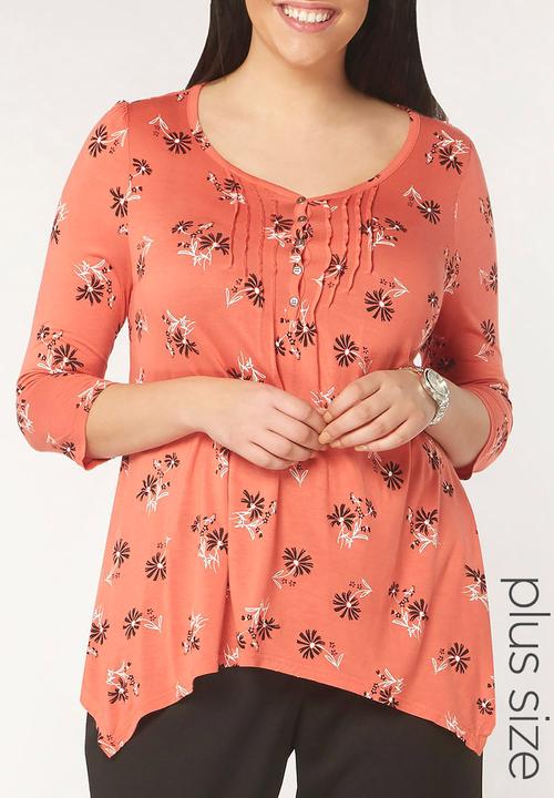 EVANS - Pintuck Detail Top Orange