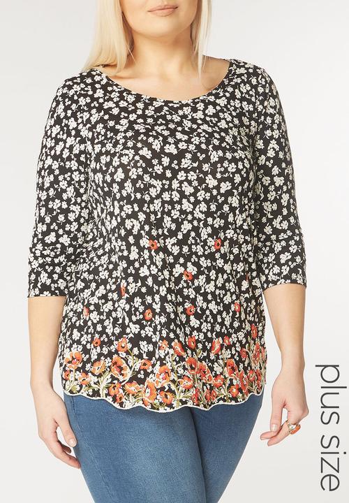 EVANS - Embroidery Detail Top Black and White