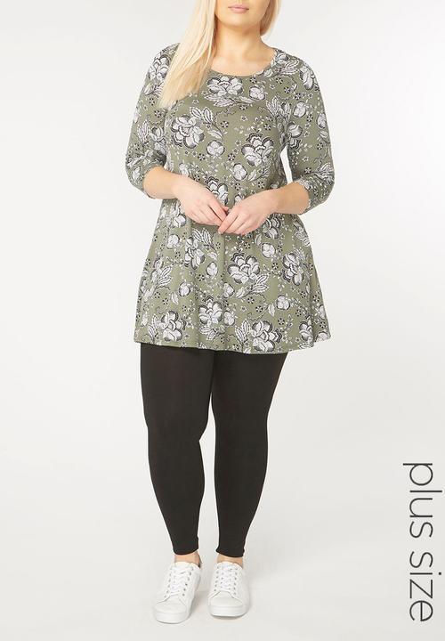 EVANS - Floral Print Swing Tunic Khaki Green