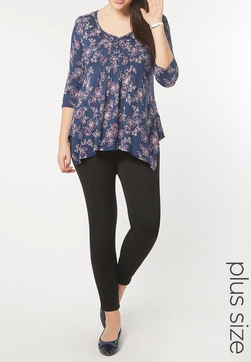 EVANS - All-over Print Pleat Detail Top Navy